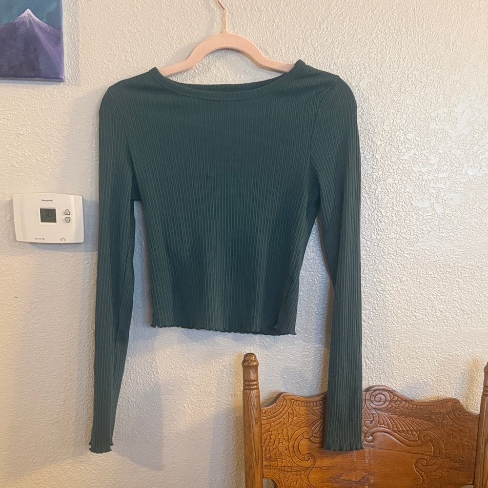 Aeropostale Deep Green Ribbed Long Sleeve Top